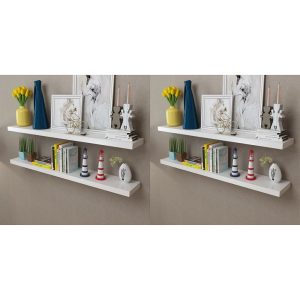 White MDF Floating Wall Display Shelves Book/DVD Storage – 120 cm, 4