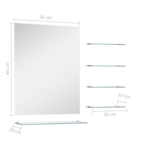 Wall Mirror with Shelf Tempered Glass – 50×60 cm (5 Shelves)