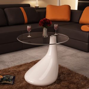 Coffee Table with Round Glass Top – White, 1