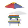 Kids’ Picnic Table with Benches and Parasol Multicolour Wood