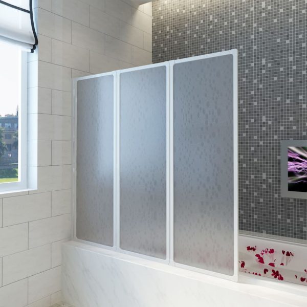 Shower Bath Screen Wall 3 Panels Foldable – 117×120 cm