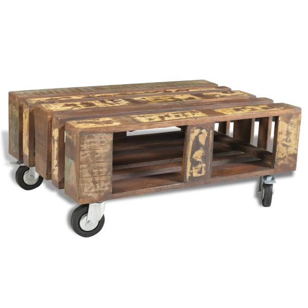 Coffee Table with 4 Wheels Reclaimed Wood