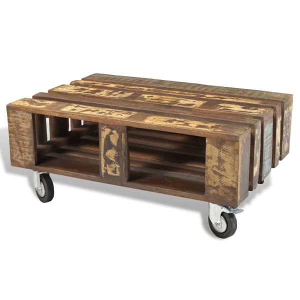 Coffee Table with 4 Wheels Reclaimed Wood