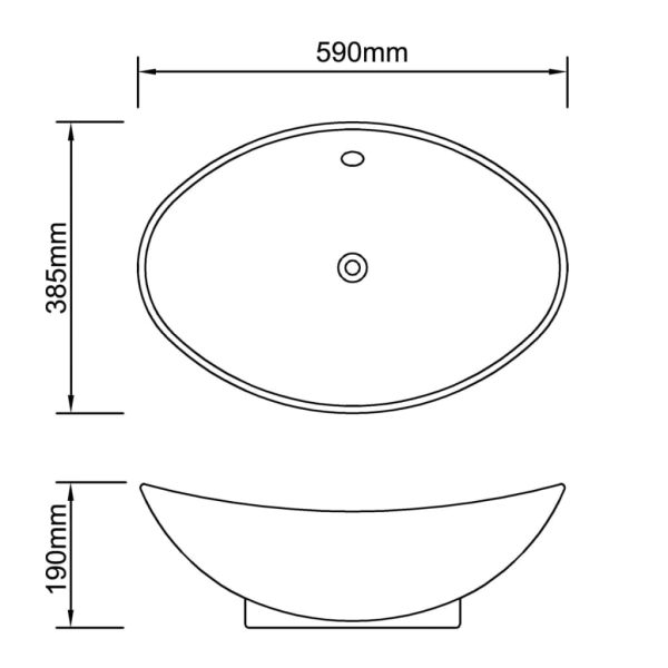 Luxury Ceramic Basin Oval with Overflow 59 x 38.5 cm – White