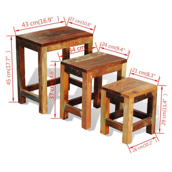 Nesting Table Set 3 Pieces Vintage Reclaimed Wood