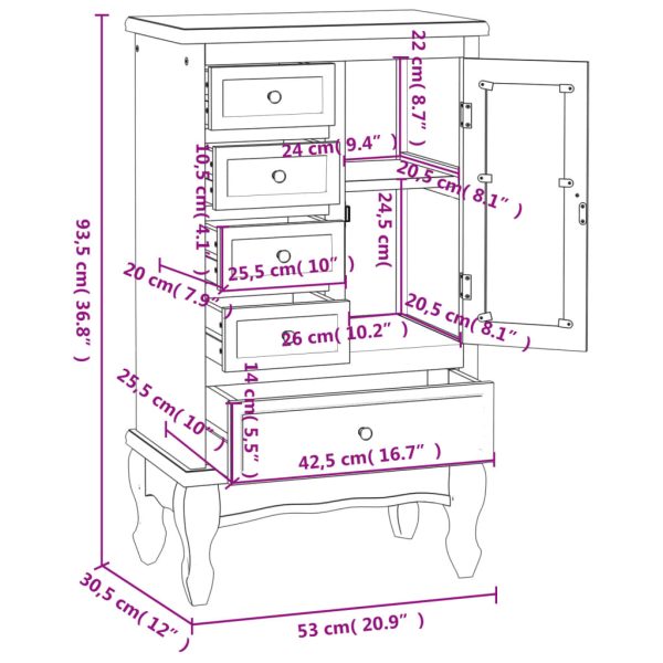 Cabinet with 5 Drawers 2 Shelves White