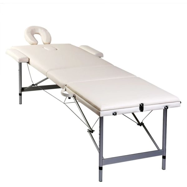 Foldable Massage Table 3 Zones with Aluminium Frame – Cream White