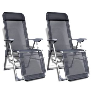 Folding Garden Chairs 2 pcs Aluminium and Textilene Grey