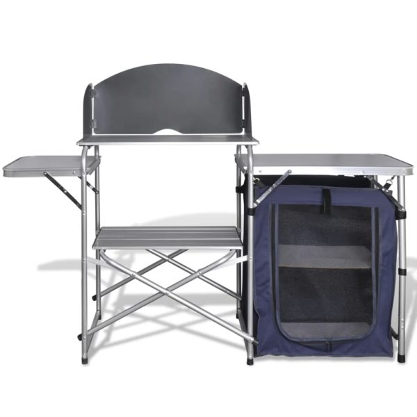 Foldable Camping Kitchen Unit with Windshield Aluminium