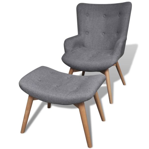 Armchair with Footstool Grey Fabric