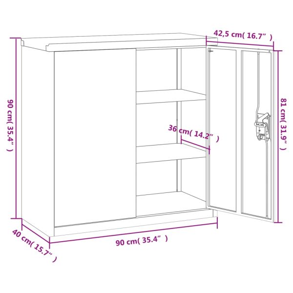 Office Cabinet with 2 Doors Grey Steel – 90x40x90 cm, Grey