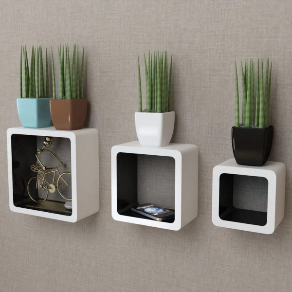 MDF Floating Wall Display Shelf Cubes Book/DVD Storage – Black, 3