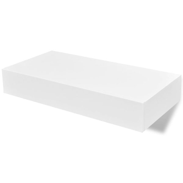 White MDF Floating Wall Display Shelf Drawer Book/DVD Storage – 48 cm, 1