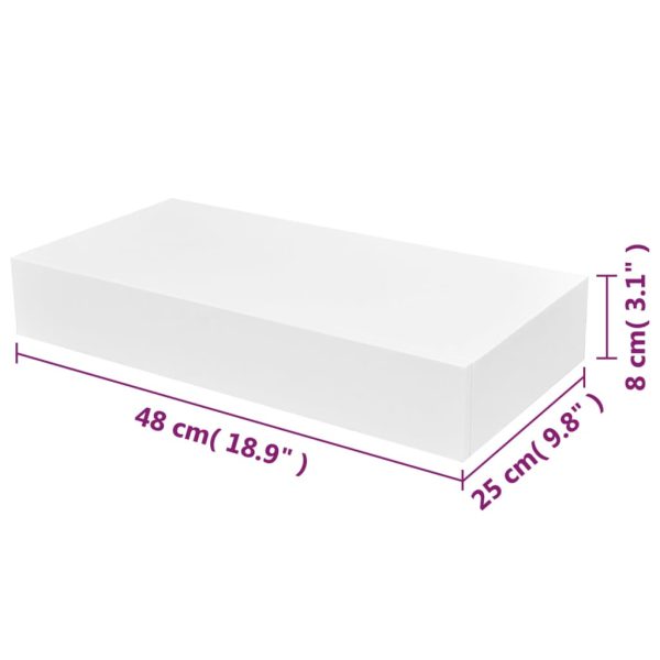 White MDF Floating Wall Display Shelf Drawer Book/DVD Storage – 48 cm, 1