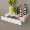 White MDF Floating Wall Display Shelf Drawer Book/DVD Storage – 48 cm, 1