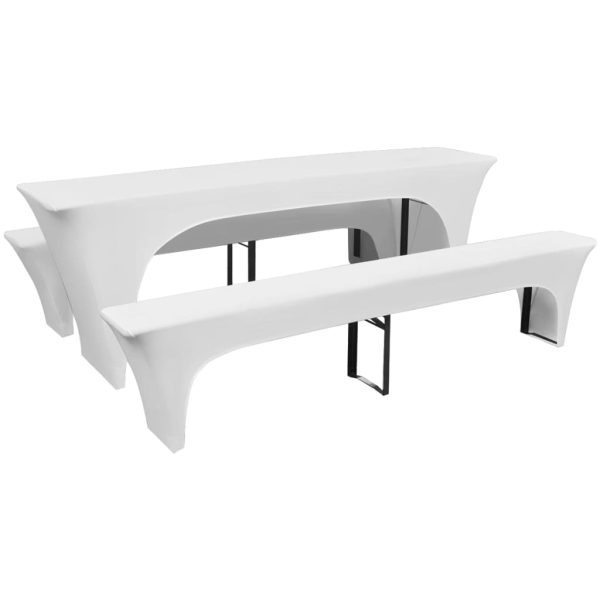 3 Slipcovers for Beer Table and Benches Stretch – 220x50x80 cm, White