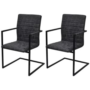 Cantilever Dining Chairs 2 pcs Black Faux Leather