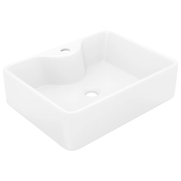 Ceramic Bathroom Sink Basin with Faucet Hole Square – White