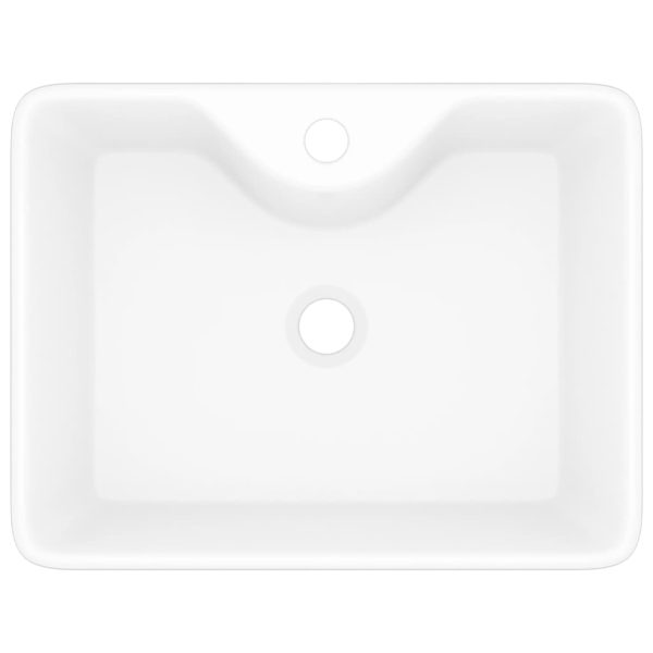 Ceramic Bathroom Sink Basin with Faucet Hole Square – White