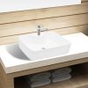 Ceramic Bathroom Sink Basin with Faucet Hole Square – White