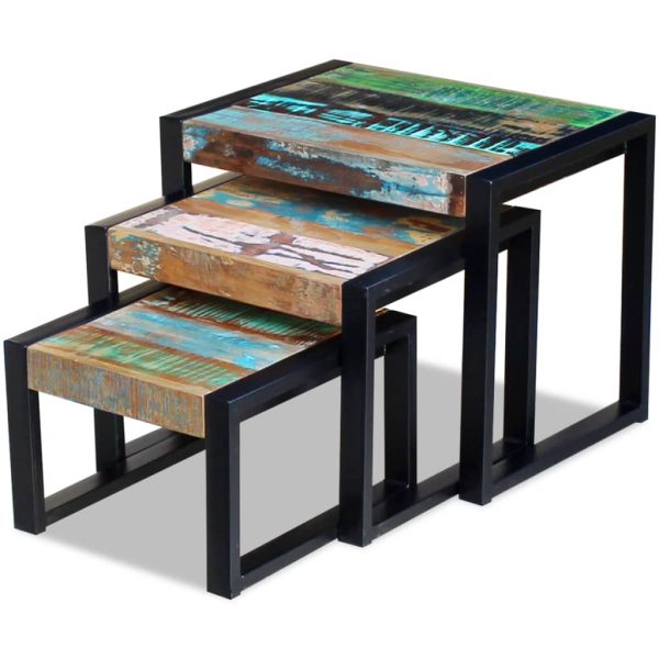 Three Piece Nesting Tables – MULTICOLOUR, Solid Reclaimed Wood