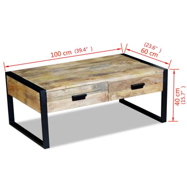 Coffee Table with 2 Drawers Solid Mango Wood 100x60x40 cm