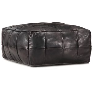 Pouffe Tan 60x60x30 cm Genuine Goat Leather – Black