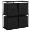 Storage Cabinet with 4 Fabric Baskets Black 63x30x71 cm Steel