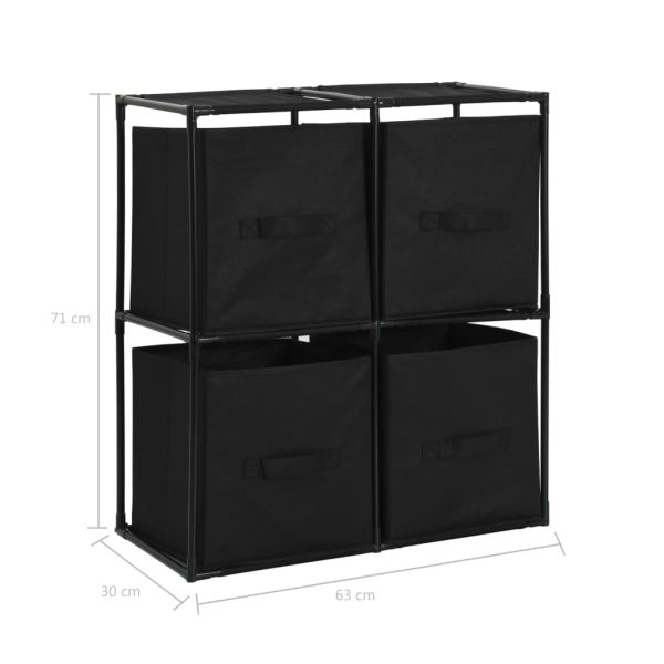 Storage Cabinet with 4 Fabric Baskets Black 63x30x71 cm Steel