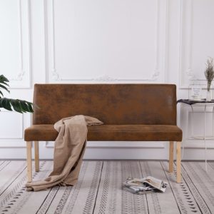 Bench 139.5 cm Brown Faux Suede Leather