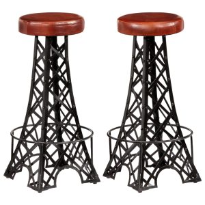 Bar Stools 2 pcs Real Leather