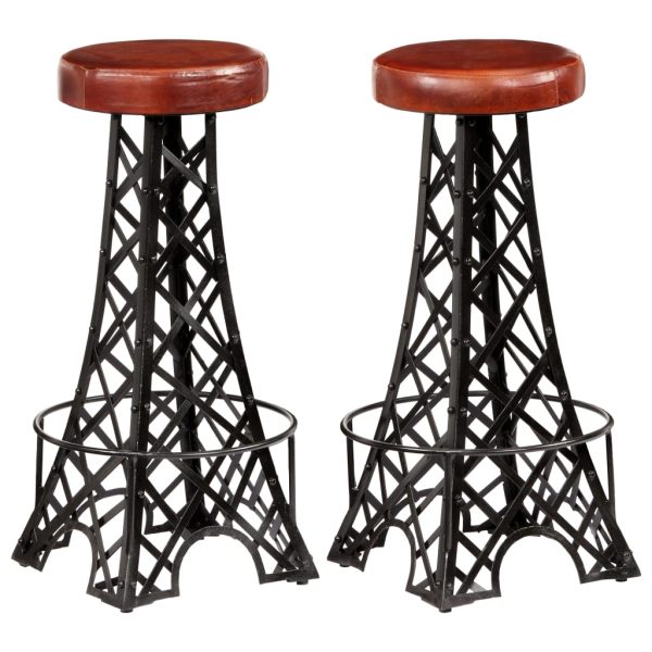 Bar Stools 2 pcs Real Leather – Brown