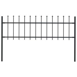 Garden Fence with Spear Top Steel Black