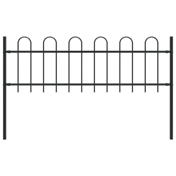 Garden Fence with Hoop Top Steel Black – 0.6 m, 1.7 m