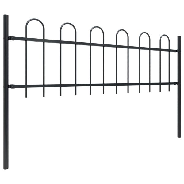 Garden Fence with Hoop Top Steel Black – 0.6 m, 1.7 m