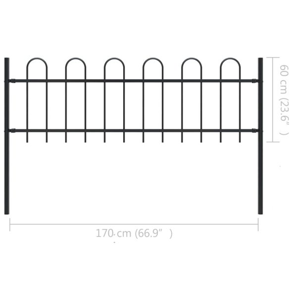 Garden Fence with Hoop Top Steel Black – 0.6 m, 1.7 m