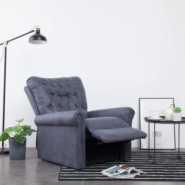 Reclining Chair Grey Faux Suede Leather