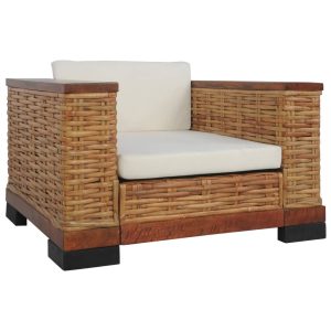 Armchair with Cushions Brown Natural Rattan