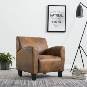 Sofa Chair Brown Faux Suede Leather