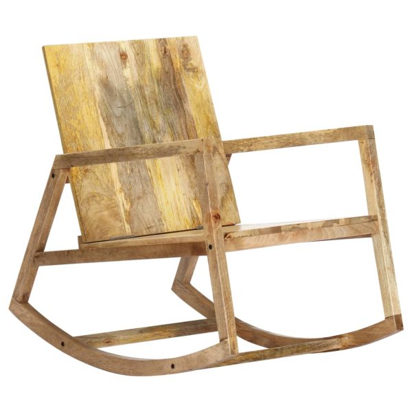 Rocking Chair Brown Real Leather and Solid Mango Wood