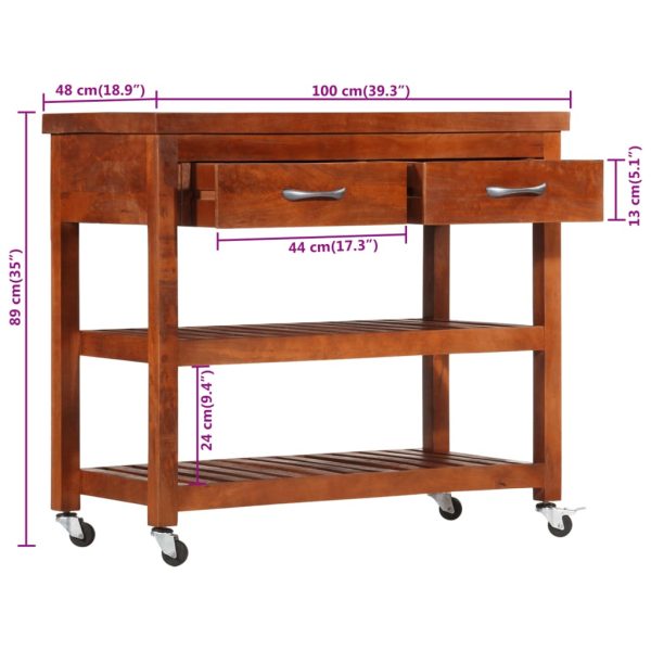 Kitchen Trolley 100x48x89 cm Solid Acacia Wood