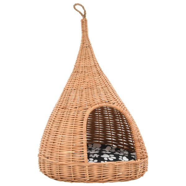 Cat House with Cushion 40×60 cm Natural Willow Teepee