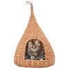 Cat House with Cushion 40×60 cm Natural Willow Teepee