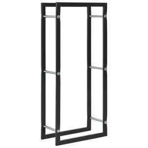 Firewood Rack Black Steel – 44x20x100 cm