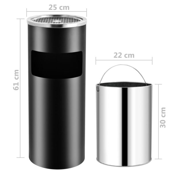 Ashtray Dustbin Hotel 30 L Steel – Black