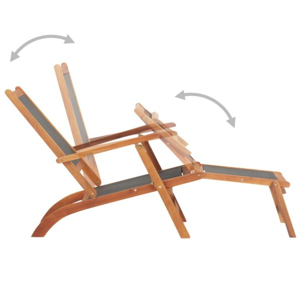 Sun Lounger Solid Acacia Wood and Textilene – Armchair