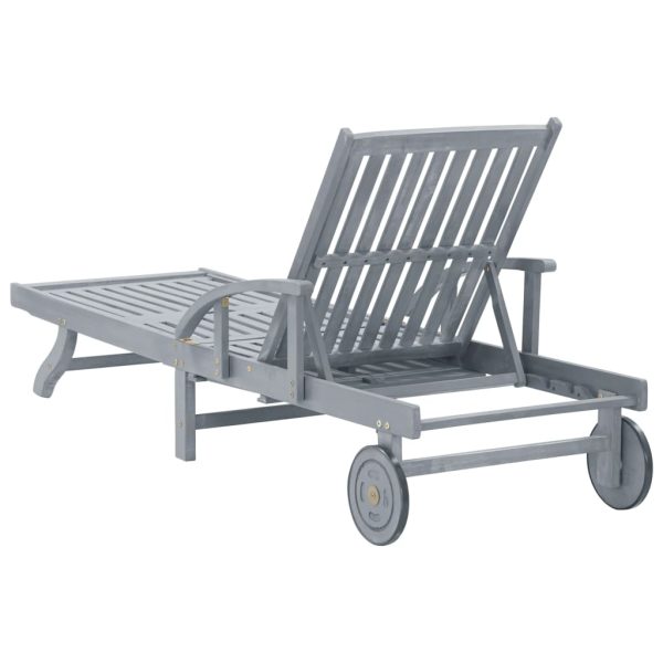 Garden Sun Lounger Grey Solid Acacia Wood