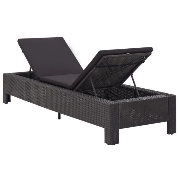 Sunbed with Cushion Poly Rattan – Black