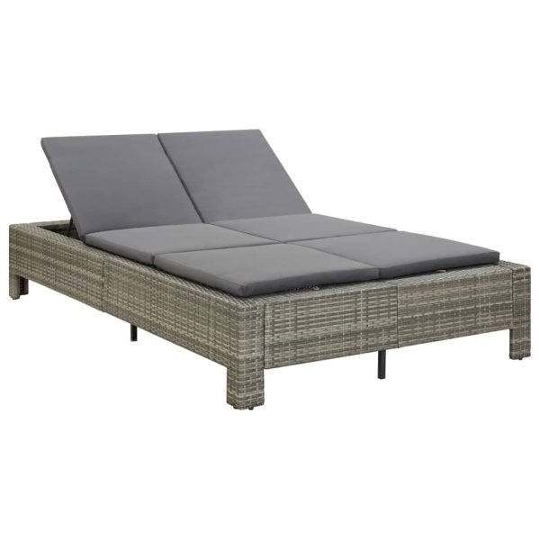 2-Person Sunbed with Cushion Poly Rattan – Grey