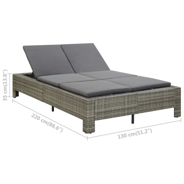 2-Person Sunbed with Cushion Poly Rattan – Grey